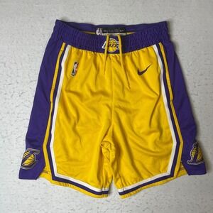 Nike Los Angeles Lakers NBA Basketball Shorts Men's 34 Yellow Purple Dri Fit